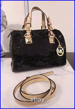 Michael Kors Grayson Handbag Womens Balck Sequin Barrel Crossbody Rare