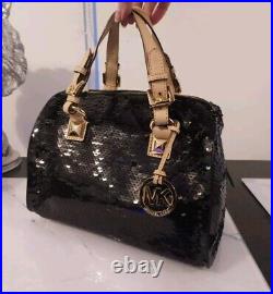 Michael Kors Grayson Handbag Womens Balck Sequin Barrel Crossbody Rare