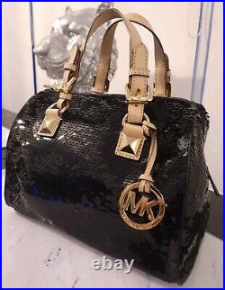 Michael Kors Grayson Handbag Womens Balck Sequin Barrel Crossbody Rare