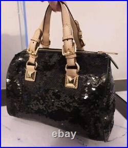 Michael Kors Grayson Handbag Womens Balck Sequin Barrel Crossbody Rare