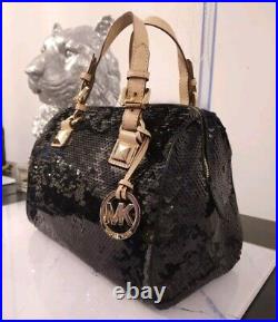 Michael Kors Grayson Handbag Womens Balck Sequin Barrel Crossbody Rare