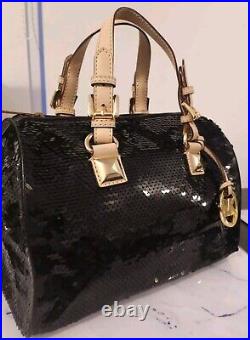 Michael Kors Grayson Handbag Womens Balck Sequin Barrel Crossbody Rare