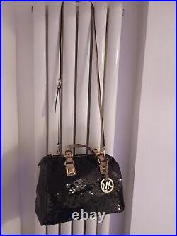 Michael Kors Grayson Handbag Womens Balck Sequin Barrel Crossbody Rare