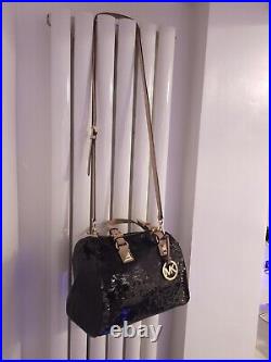 Michael Kors Grayson Handbag Womens Balck Sequin Barrel Crossbody Rare