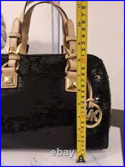 Michael Kors Grayson Handbag Womens Balck Sequin Barrel Crossbody Rare