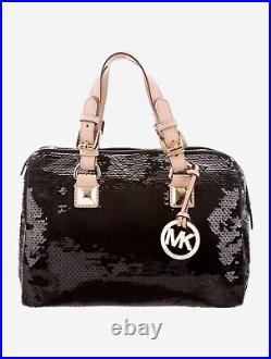 Michael Kors Grayson Handbag Womens Balck Sequin Barrel Crossbody Rare