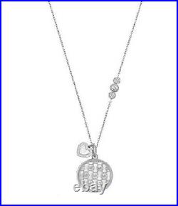 Michael Kors Silver Tone, Mk Monogram, Heart Charm, Mop, Crystals, Necklace Mkj5640