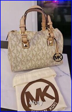 Michael Kors small monogram logo cream barrel bag womens grayson