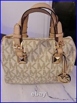 Michael Kors small monogram logo cream barrel bag womens grayson