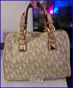 Michael Kors small monogram logo cream barrel bag womens grayson