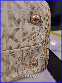 Michael Kors small monogram logo cream barrel bag womens grayson