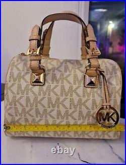 Michael Kors small monogram logo cream barrel bag womens grayson