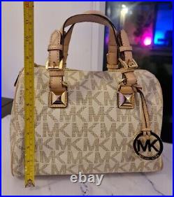 Michael Kors small monogram logo cream barrel bag womens grayson