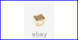 New Michael Kors Gold Tone, Fringe Chain Swag Barrel Ring, Band Mkj5795 Size 7