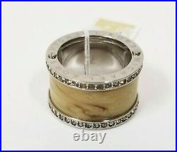 New Michael Kors Silver Tone+beige Horn Crystals Pave Barrel Ring Band Size (7)