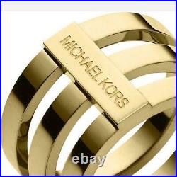 New Micheal Kors Gold Tone Tri-stack Wide Barrel Ring Band Mkj4053