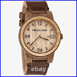 New Original Grain OG-10-003-L-DBR Barrel Whiskey Espresso Leather Watch