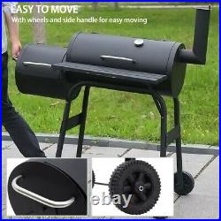 Outdoor Half Barrel Charcoal Grill BBQ Barbecue Grill with Wheels Storage Shelf