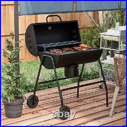 Outsunny Barrel Charcoal Barbecue BBQ Grill Trolley With Ash Catcher Thermometer