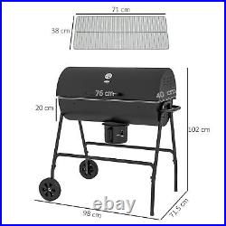 Outsunny Barrel Charcoal Barbecue BBQ Grill Trolley With Ash Catcher Thermometer