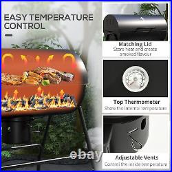 Outsunny Barrel Charcoal Barbecue BBQ Grill Trolley With Ash Catcher Thermometer