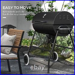 Outsunny Barrel Charcoal Barbecue BBQ Grill Trolley With Ash Catcher Thermometer