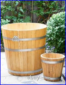 Pot Planter Barrel Flower Pot Wood Real Oak Round indor outdor handmade