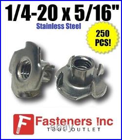(Qty 250) 1/4-20 x 5/16 Short Barrel Stainless Steel T-Nut Tee Nut 4 Prong