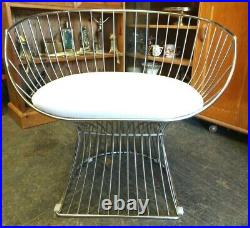 Quality Stainless Steel Dome Cage Tub Barrel Chair With White Faux Leather Seat