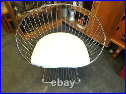 Quality Stainless Steel Dome Cage Tub Barrel Chair With White Faux Leather Seat
