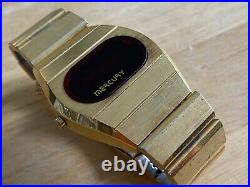 RARE Vintage Mercury Men Gold Tone Barrel RED LED Digital Chronograph WatchDate
