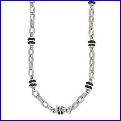 Stainless Steel Black Rubber Barrel Link 22 inch Chain Necklace
