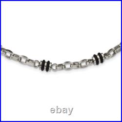 Stainless Steel Black Rubber Barrel Link 22 inch Necklace