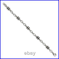 Stainless Steel Black Rubber Barrel Link 8 inch Chain Bracelet