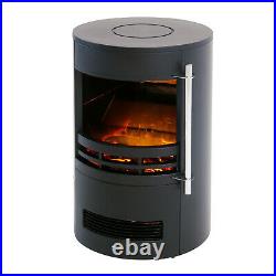 Steel Barrel Shape Modern Electric Fireplace Stove Heater Flame LED Fire Bonfire