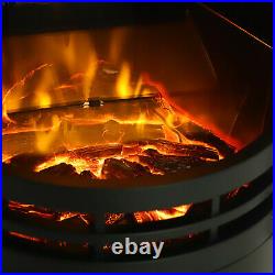 Steel Barrel Shape Modern Electric Fireplace Stove Heater Flame LED Fire Bonfire