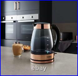 TOWER Glass Kettle Toaster Microwave & 7 Piece Storage Set Black Rose Gold