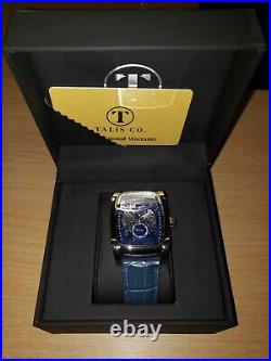 Talis Co Men's Black Moon Phase Indicator Watch & Blue Leather Strap