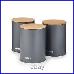 Tower Scandi Grey Bread Bin Canisters Biscuit Barrell Mug Tree & Towel Pole Set