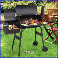 Trolley Smoker Barbecue BBQ Outdoor Charcoal Portable Grill Garden Barrel Drum
