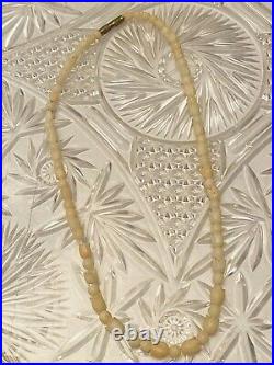 VTG white angel skin Coral Necklace Rose carved Choker natural genuine beaded