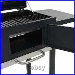 VidaXL Charcoal-Fueled BBQ Grill with Bottom Shelf Black Freestanding Barbecue