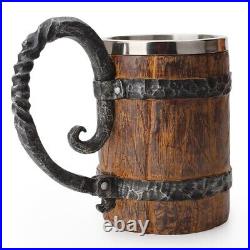Viking Style Mug Stainless Steel Resin Beer Viking Wooden Barrel Gift Cup 500mL