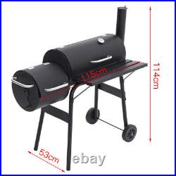 Wheeled Barrel Charcoal Grill Offset Smoker Outdoor Garden BBQ Barbecue Cooking